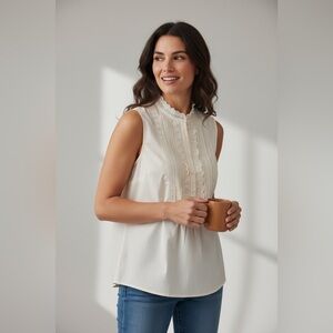 J. Crew Ruffle Pintuck Blouse Beige Size 4